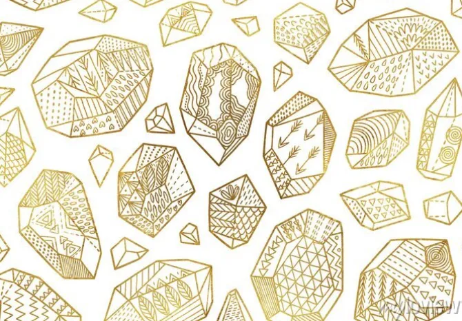 Tapeta: Bezszwowy wzór złote dekoracyjne kopaliny, kryształy i klejnoty