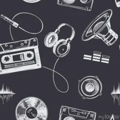 Tapeta: Bezszwowych wzorców z doodle music euipment i akcesoria na czarnym