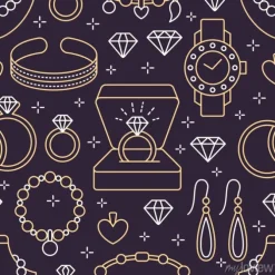 Tapeta: Biżuteria bezszwowy wzór, kreskowa ilustracja. wektorowe ikony