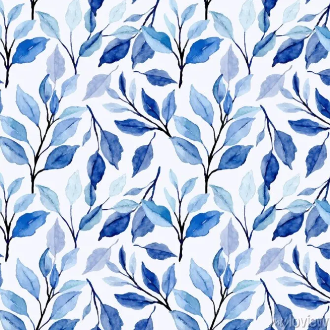 Tapeta: Blue leaves watercolor floral seamless pattern