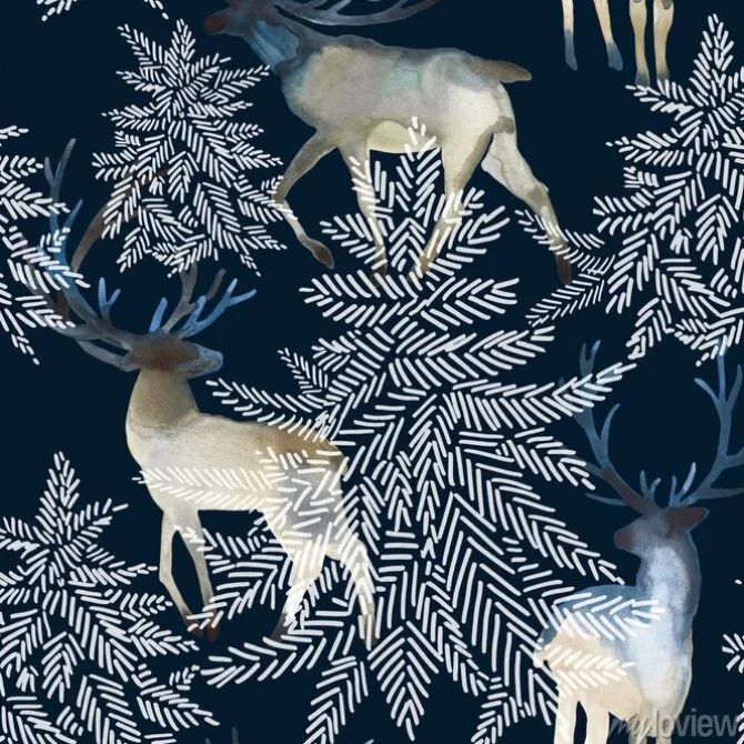 Tapeta: Bożenarodzeniowy bezszwowy wzór z deers. ilustracja akwarela