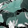Tapeta: Botaniczny wzór, liście lotosu, rośliny i winorośli na czarnym
