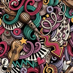 Tapeta: Cartoon dłoni rysowane doodles muzyka bez szwu deseń
