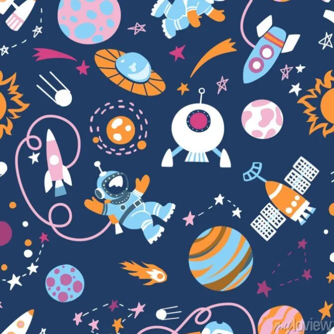 Tapeta: Cartoon sci-fi space background. vector illustration.set of color