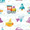 Tapeta: Cartoon toy transport seamless pattern. cute 3d boy boat, car,