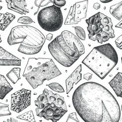 Tapeta: Cheese seamless pattern. hand drawn vector dairy illustration.