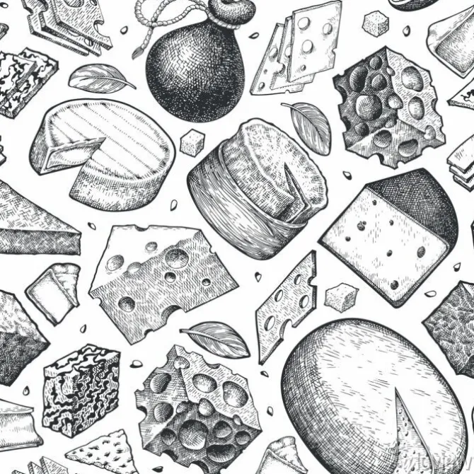 Tapeta: Cheese seamless pattern. hand drawn vector dairy illustration.