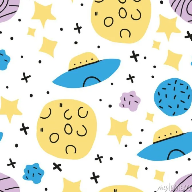 Tapeta: Childish seamless pattern with hand drawn space