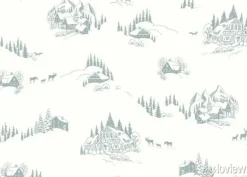 Tapeta: Christmas seamless pattern with drawing winter landscape, houses,