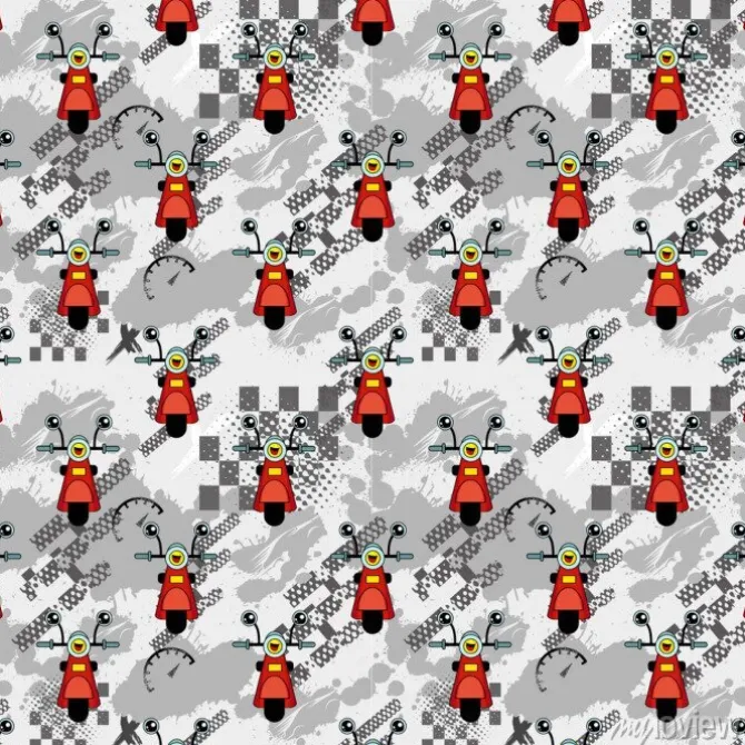 Tapeta: Cute dla dzieci wzór dla dziewcząt i chłopców. kolorowe motocykla,