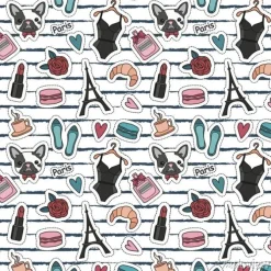 Tapeta: Cute mody bezszwowych wzór z poprawki odznaki: serca, wieża eiffla,