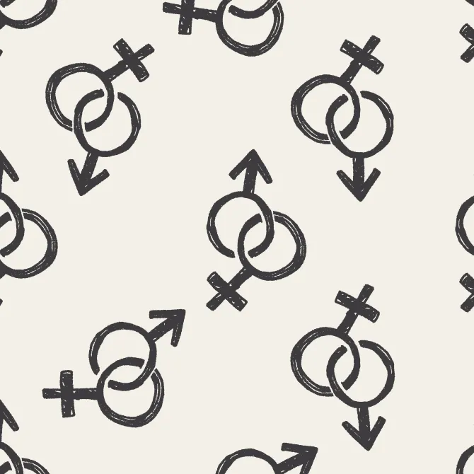 Tapeta: Czarne znaki męskie i żeńskie na białym tle