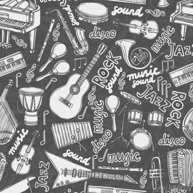 Tapeta: Czarno-biała kompozycja z instrumentami jazzowymi