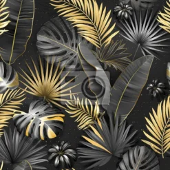 Tapeta: Czarno-złotawe liście egzotyczne