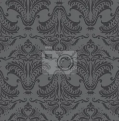 Tapeta: Czarny dekoracyjny ornament w stylu barokowym na szarym tle