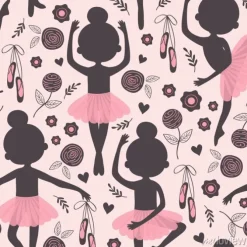 Tapeta: Czarny i różowy bezszwowy wzór z sylwetki baleriny dziewczyną