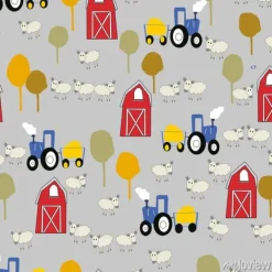 Tapeta: Czerwona stodoła i owiec farmy wzór