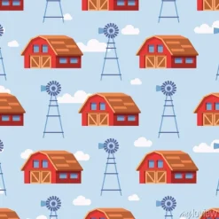 Tapeta: Czerwony dom wiejski wzór bez szwu