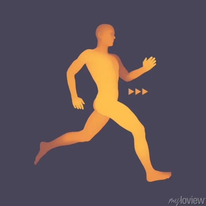 Tapeta: 3d bieganie człowiek. projekt dla sportu, biznesu, nauki i technologii.