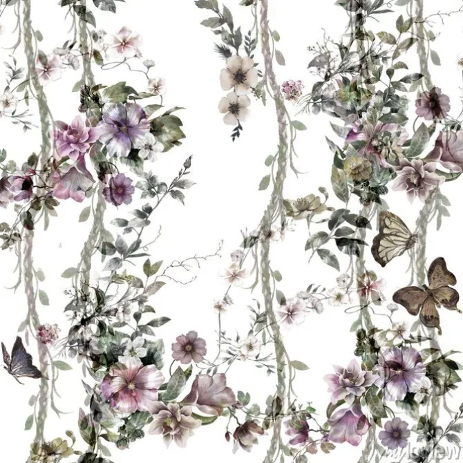 Tapeta: 3d kwiaty i motyle w stylu akwareli