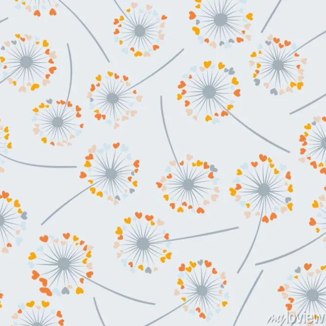 Tapeta: Dandelion odizolowywający wektorowy bezszwowy valentine tła wzór.
