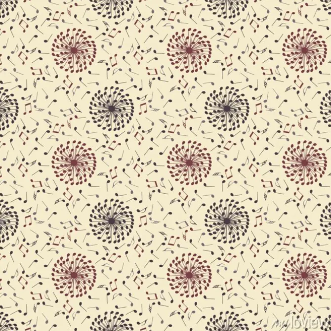 Tapeta: Dekoracyjne, abstrakcyjne notatki muzyczne i dandelion deseń