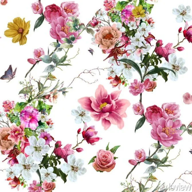 Tapeta: Delikatne kwiaty i gałązki w akwareli
