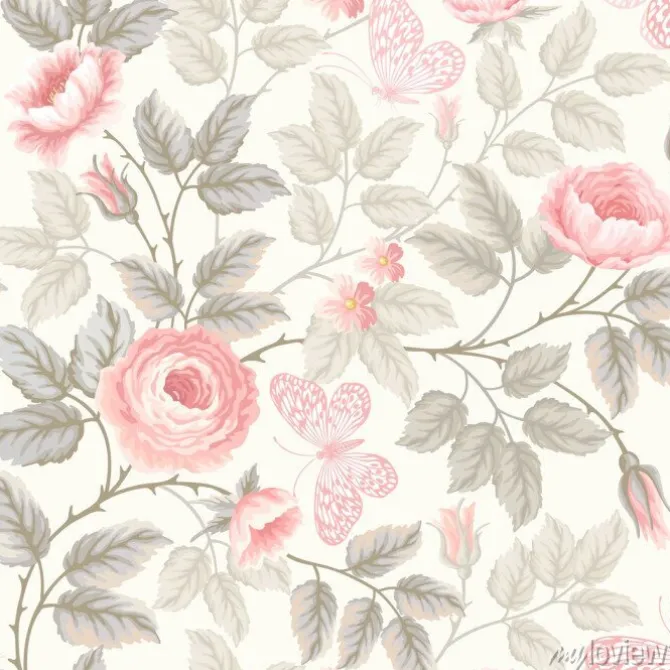 Tapeta: Delikatne różowe róże i motyle