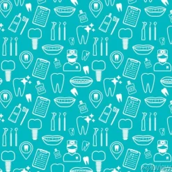 Tapeta: Dental szwu. białe ikony liniowe. niebieskie tło płaska konstrukcja.