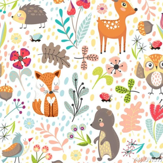 Tapeta: Dla dzieci zwierzątka w jesiennym lesie