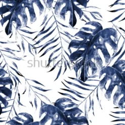 Tapeta: Duże egzotyczne liście w odcieniach niebieskiego