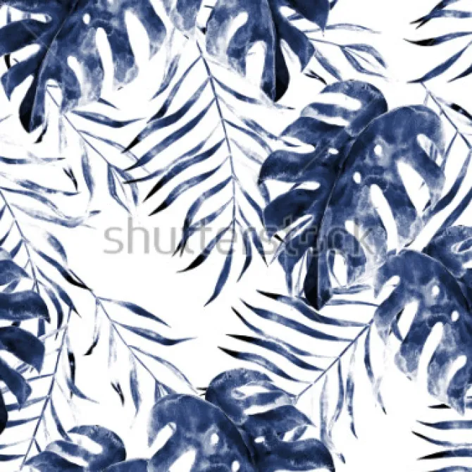 Tapeta: Duże egzotyczne liście w odcieniach niebieskiego