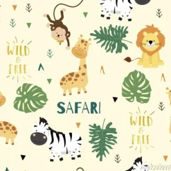 Tapeta: Dziecięcy wzór safari z lwem zebrą i żyrafą