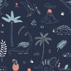 Tapeta: Dziecinna wzór z ręcznie rysowane dino w stylu skandynawskim.