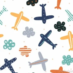 Tapeta: Dziecinna wzór z samolotów i chmur. drukuj słodkie dzieci. wektorowa