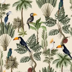 Tapeta: Egzotyczne ptaki wśród palm i monster