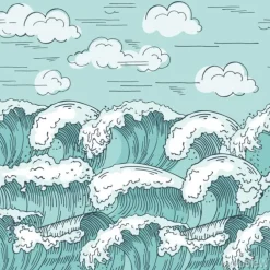 Tapeta: Fal morskich wzór. ręcznie rysowane tła ilustracji wektorowych