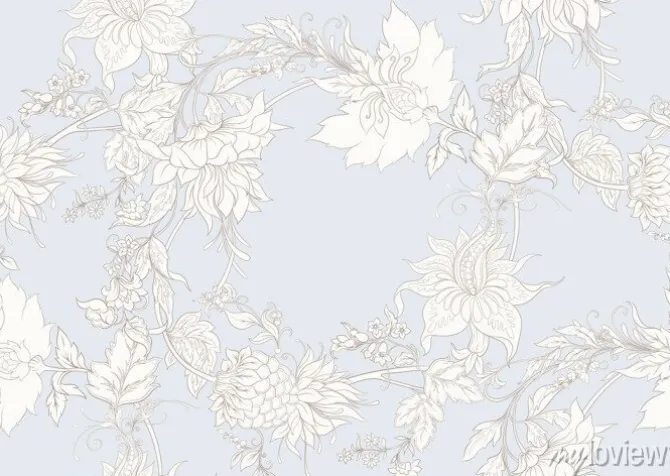 Tapeta: Fantasy flowers in retro, vintage, jacobean embroidery style.