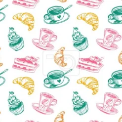 Tapeta: Filiżanka kawy ciastka i croissant