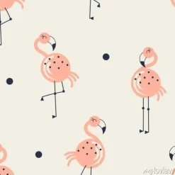 Tapeta: Flamingo ptak wzór na neutralnym tle, letnie tkaniny dla dzieci