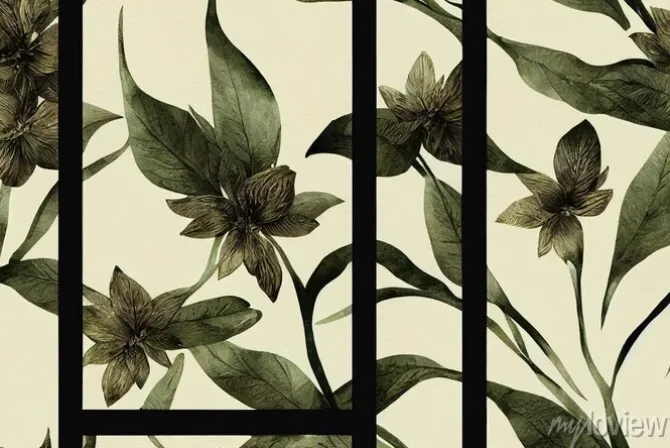 Tapeta: Floral background, seamless pattern. ivy flowers, green leaves,