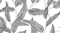 Tapeta: Foliage seamless pattern, eucalyptus leaves line art ink drawing