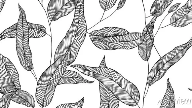 Tapeta: Foliage seamless pattern, eucalyptus leaves line art ink drawing