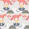 Tapeta: Folk art birds and foxes in a scandinavian pattern design