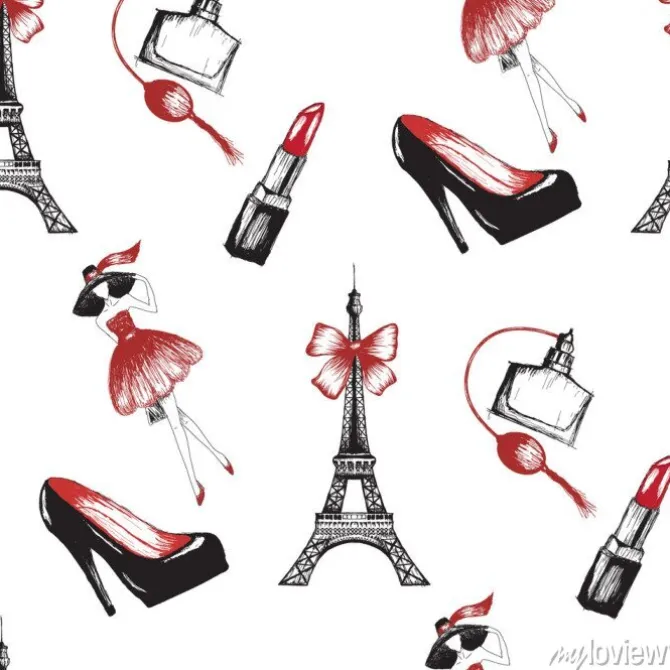 Tapeta: Francuski styl bez szwu deseń ilustracji wektorowych