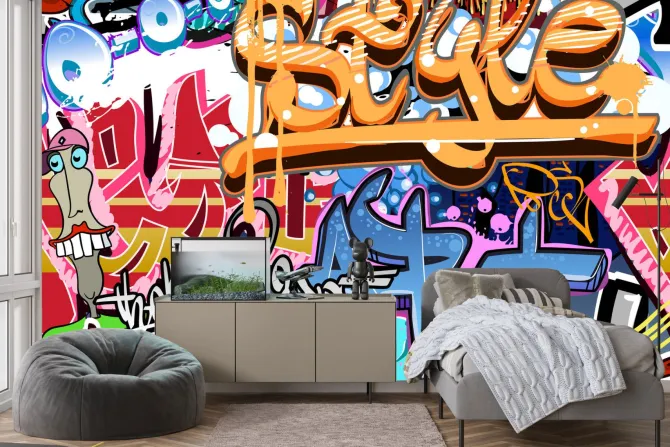 Tapeta: Graffiti z napisami na murze