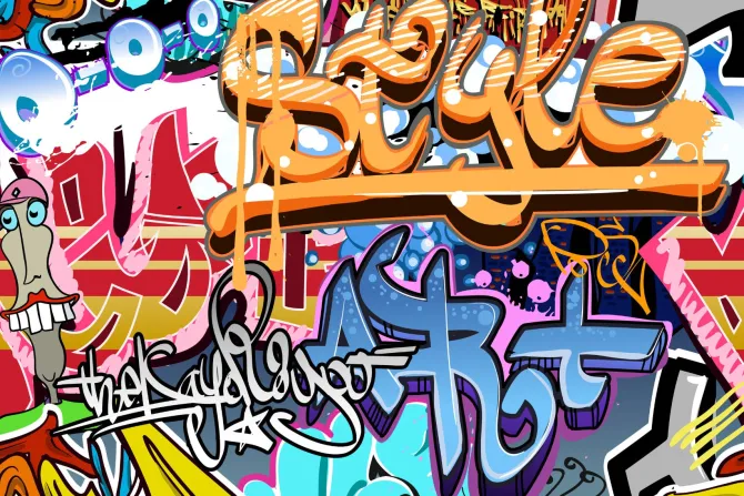 Tapeta: Graffiti z napisami na murze