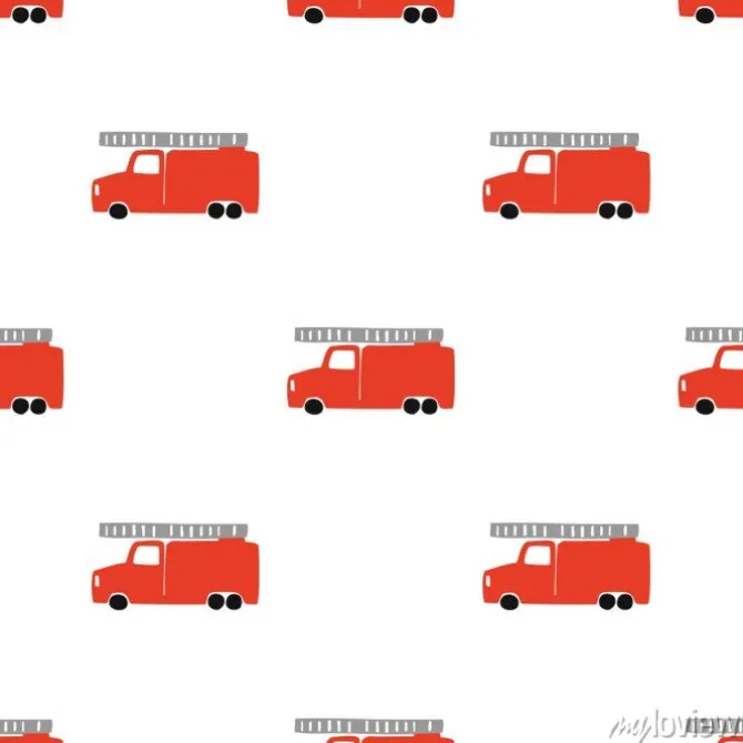 Tapeta: Hand draw a fire truck seamless pattern. vector boyish background