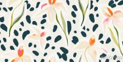 Tapeta: Hand drawn cute artistic flowers with dots print. modern botanical