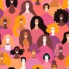 Tapeta: Hand drawn seamless pattern with diverse women faces. vector